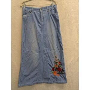 Roxy Jean‎ Womens Maxi Skirt Blue Denim Floral Embroidery Size 5